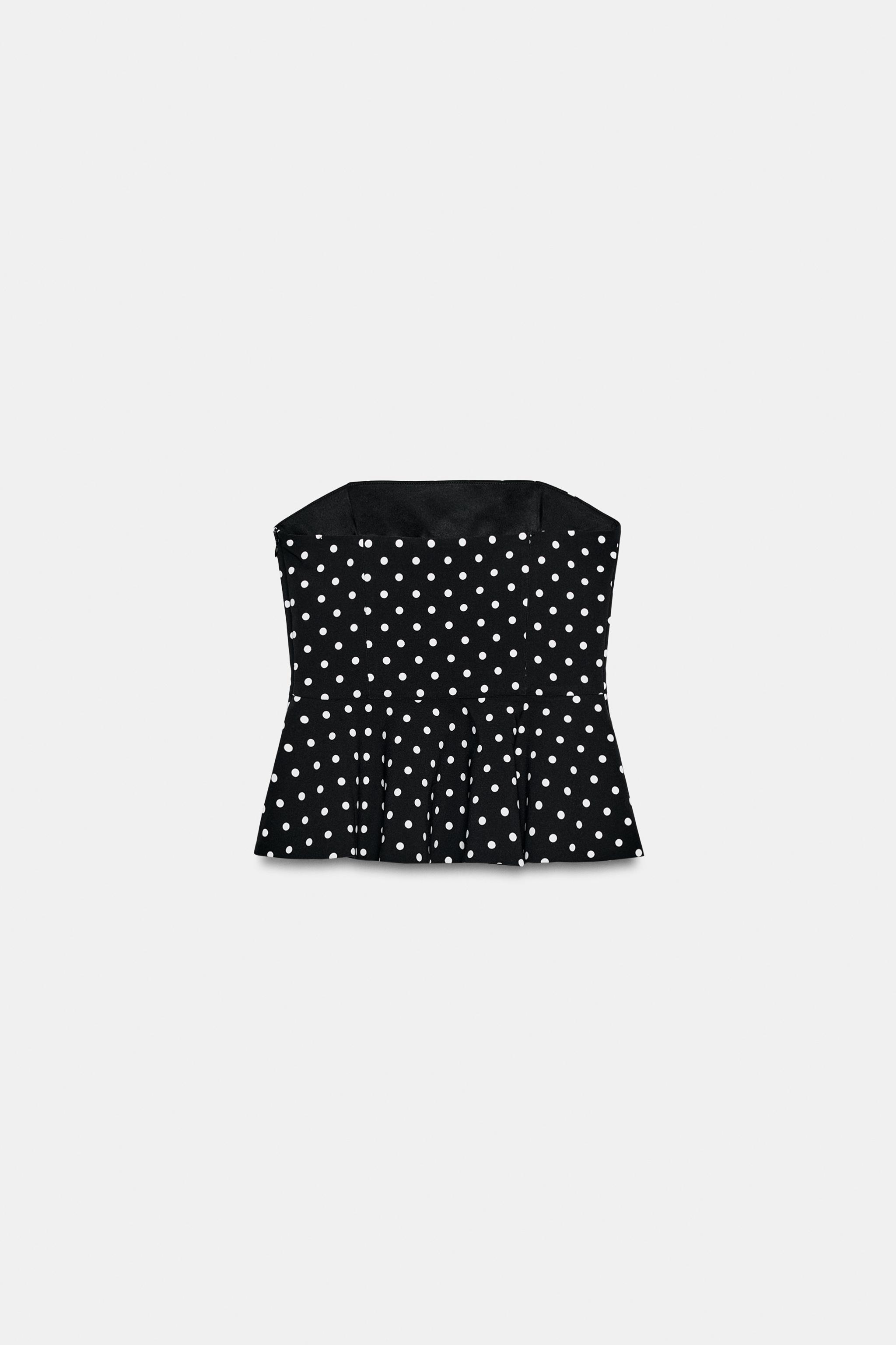 POLKA DOT STRAPLESS PEPLUM TOP